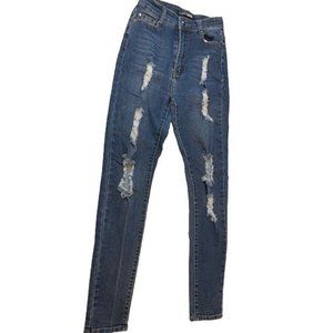 Fashion Nova Womens Jeans Super Skinny Distressed High Rise Blue Size 11/12